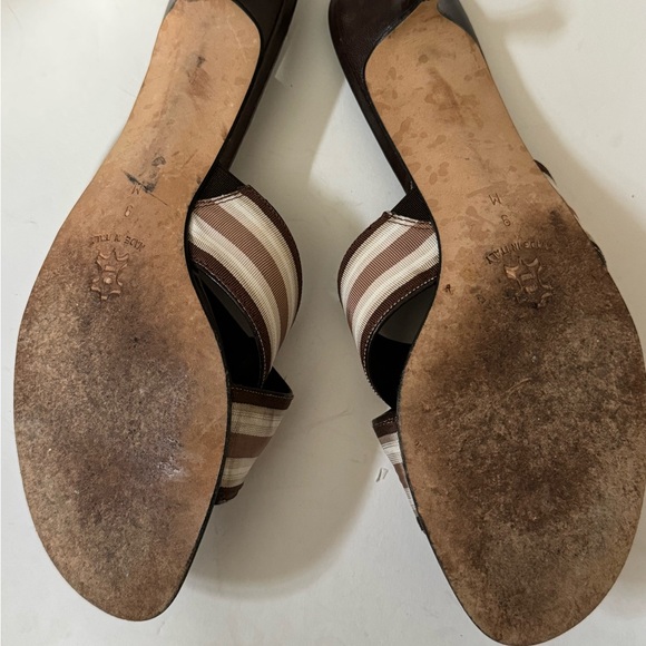 Vintage kitten heel sandals crisscrossed ribbon brown/white size 9 - Picture 3 of 13